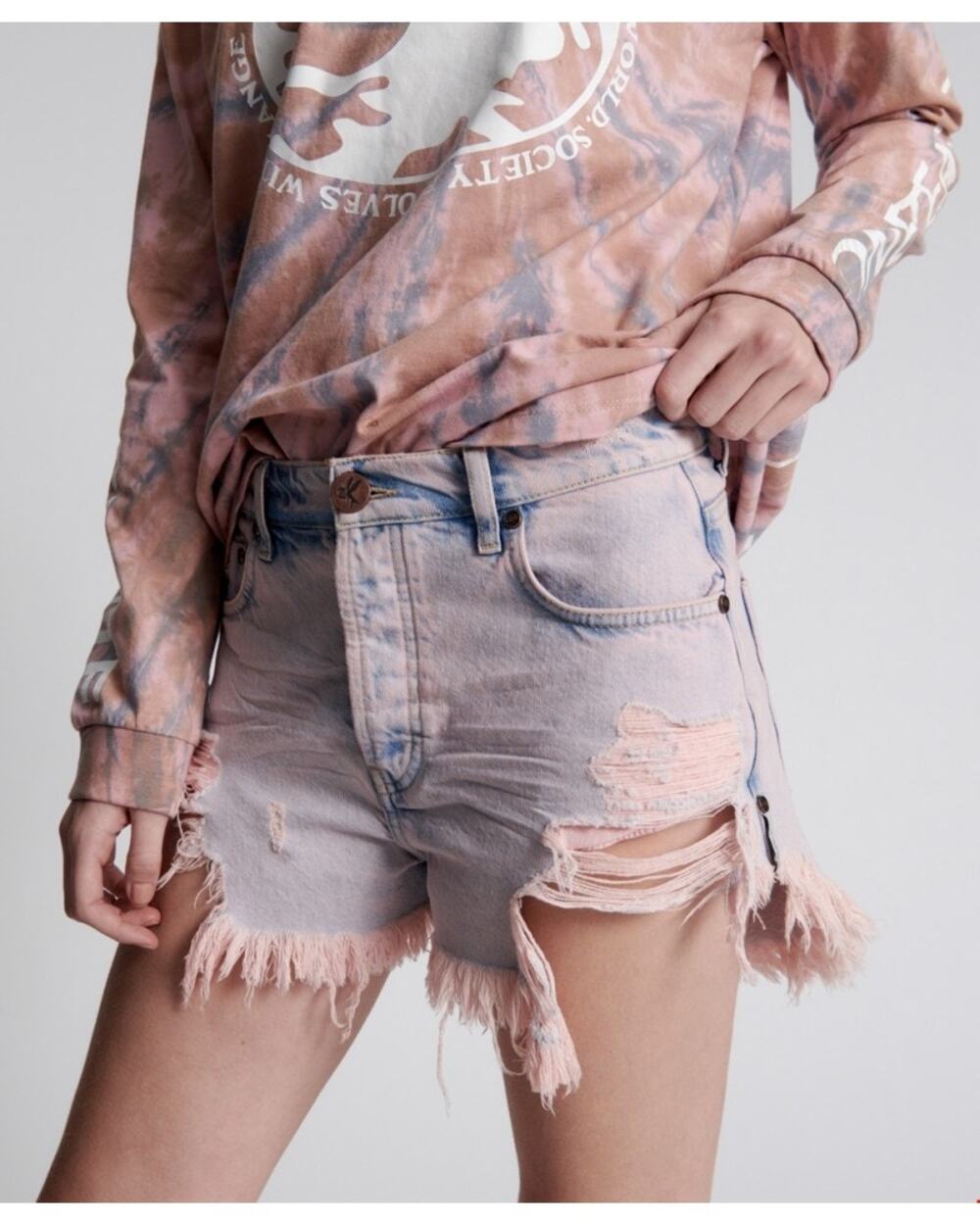 OneTeaspoon Pink Haze Outlaws Distressed Denim Jean Shorts Blue Pink 25